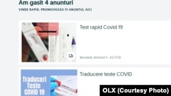 Test Covid scos la vânzare pe site-urile de anunțuri