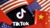 Flamuri amerikan, ai kinez dhe logoja e TikTok. Foto ilustrim. 