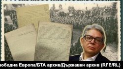 Изследователят Мартин Иванов и документи с присъди от т.нар. Народен съд. Колаж