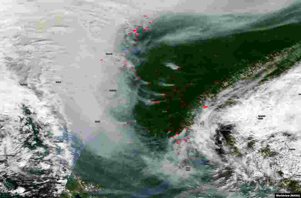 Active fires, indicated in red, north of Irkutsk on July 25.&nbsp;With the fires not posing an immediate threat to people, according to The Siberian Times, the current fires are unlikely to be extinguished &quot;until it starts to rain extensively.&quot;&nbsp; &nbsp;