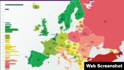 Xəritə Avropada LGBTI nümayəndələrinin hüquqlarının durumunu əks etdirir.