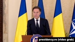 Mark Rutte vorbind miercuri la Palatul Cotroceni din București. (Captură video)