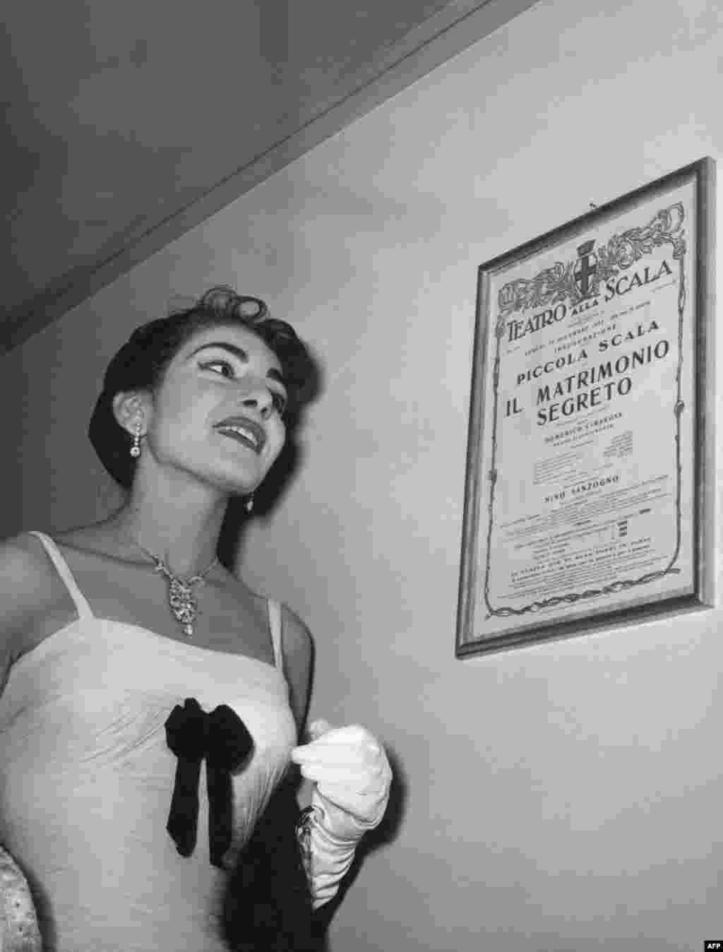 Maria Callas at the inauguration of the so-called &quot;Little Scala&quot; or &quot;Piccola Scala&quot; hall of Milan&#39;s La Scala opera house on December 26, 1955