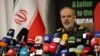 Iranian Revolutionary Guards spokesperson Hossein Mohebbi speaks during a press conference in Tehran on September 29.