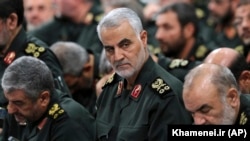 FILE - Revolutionary Guard Gen. Qassem Soleimani, with other IRGC commanders in Tehran. 2016