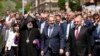 Nagorno-Karbabakh -- Armenian Prime Minister Nikol Pashinin and Karabakh President Bako Sahakian lead a festive march in Stepanakert, May 9, 2019.