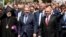 Nagorno-Karabakh -- Armenian Prime Minister Nikol Pashinin (C) and Karabakh President Bako Sahakian (R) lead a festive March in Stepanakert, May 9, 2019.
