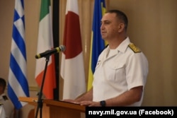 Командувач Військово-морськими силами України контрадмірал Олексій Неїжпапа на відкритті багатонаціональних навчань «Сі Бриз-2021». Одеса, 28 червня 2021 року