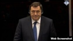 Milorad Dodik testifies at the trial of Radovan Karadzic on April 9 in The Hague.