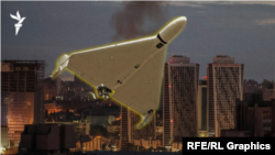 Російський шахед атакує Київ (колаж)