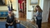 President Barack Obama is briefed by Sahar Nowrouzzadeh, Director for Iran, NSC, before taping a Nowruz message to the Iranian people in the Blue Room of the White House, March 18, 2016.