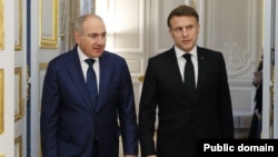 France - French President Emmanuel Macron and Armenian Prime Minister Nikol Pashinian meet in Paris, February 10, 2025.