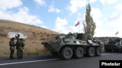 Armenia - Russian peacekeeping troops heading to Nagorno-Karabakh are seen on a highway in Armenia, November 13, 2020.