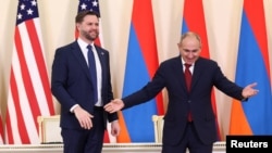 U.S. Vice President JD Vance and Armenia's Prime Minister Nikol Pashinuan hold a joint press conference, in Yerevan, February 9, 2026.