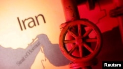 FILE PHOTO: Illustration shows map showing the Strait of Hormuz, Iran and 3D printed oil pipeline