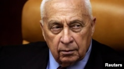 Then-Israeli Prime Minister Ariel Sharon in his office in Jerusalem in a 2005 photo