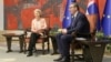 European Commission President Ursula von der Leyen (left) meets with Serbian President Aleksandar Vucic in Belgrade on October 25.