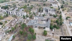 Drone footage showing the destruction in the Russian-occupied city of Oleshky (file photo)
