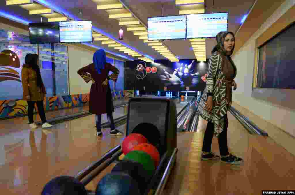 Before: Afghan women at a bowling club in the northern city of Mazar-e Sharif in November 2018.