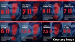 Постер с фотографиями осужденных членов NIDA и указанием их сроков лишения свободы на азербайджанском языке. 