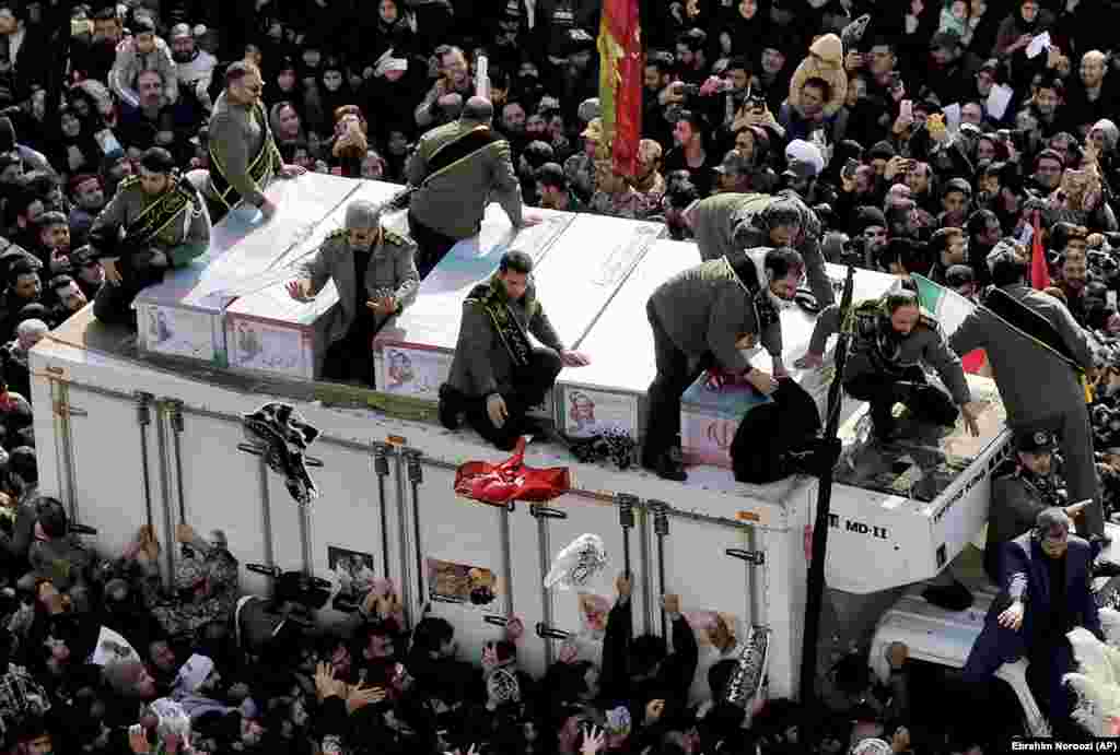 The coffin of General Qasem Soleimani and coffins of others who were killed in Iraq by the January 3 U.S. drone strike.