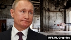 Владимир Путин мен Заирдегі қаңырап бос қалған сарай. Фотоколлаж.