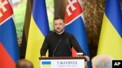 Ukrainian President Volodymyr Zelenskyy during a joint press conference on September 5 in western Ukraine. 
