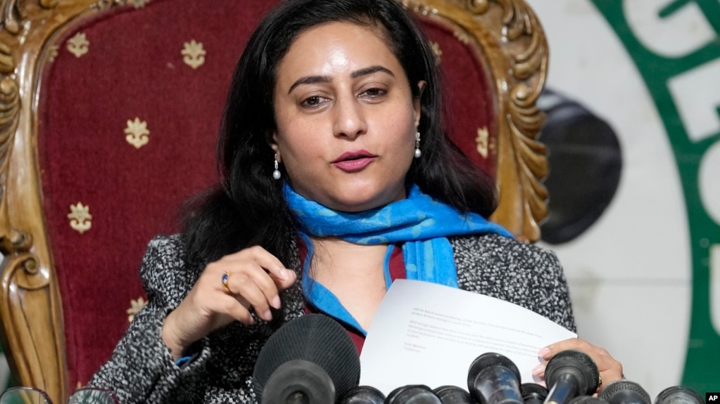 Munizae Jahangir, the co-chairperson of the Human Rights Commission of Pakistan, speaks during a news conference in Islamabad on January 1.