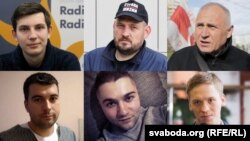 Палітвязьні Ігар Лосік, Сяргей Ціханоўскі, Мікалай Статкевіч, Уладзімер Цыгановіч, Арцём Сакаў, Дзьмітры Папоў, якіх будуць судзіць у Гомлі.