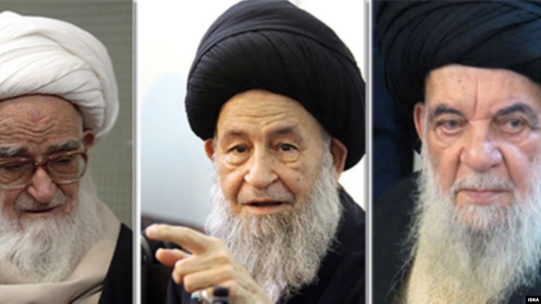 از راست: آیت الله حسینی زنجانی، علوی گرگانی و صافی گلپایگانی