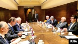 Iranian Foreign Minister Mohammad Javad Zarif (right) and EU foreign-policy chief Josep Borrell meet in New Dehli on January 16. 