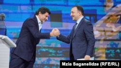 თბილისის მერი კახა კალაძე და ექსპრემიერი ირაკლი ღარიბაშვილი. 2024 წლის 23 ოქტომბერი