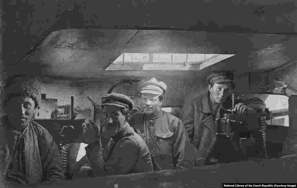 Legionnaires inside the Orlik. Their journey east continued, but while the Czechoslovak rebels were now virtually unstoppable, the going was slow.