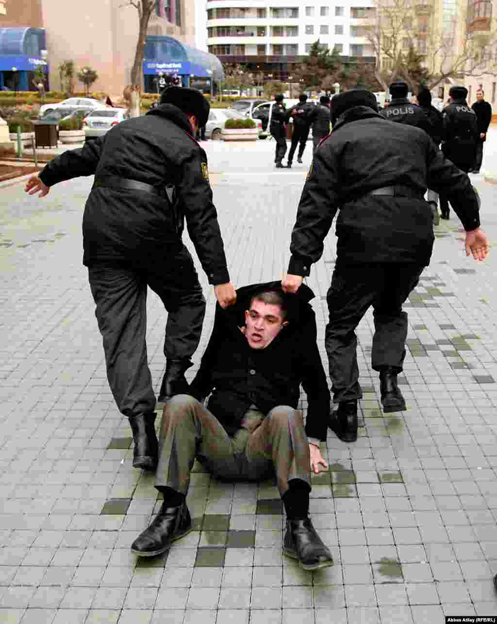 Opposition protesters in central Baku on the second day of demonstrations. 