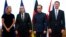 فدریکا موگرینی (نفر اول از چپ) همراه با وزیران خارجه فرانسه، آلمان و بریتانیا در نشست بروکسل.