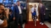 Vjosa Osmani duke dalë nga njëra nga sallat e Presidencës së Kosovës.
