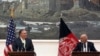 Afghan President Ashraf Ghani (R) speaks during a press conference with U.S. Secretary of State Mike Pompeo, at the presidential palace in Kabul on July 9.