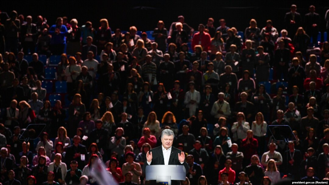Președintele în funcție, Petro Poroșenko, la un miting electoral, la Kiev, de luna trecută