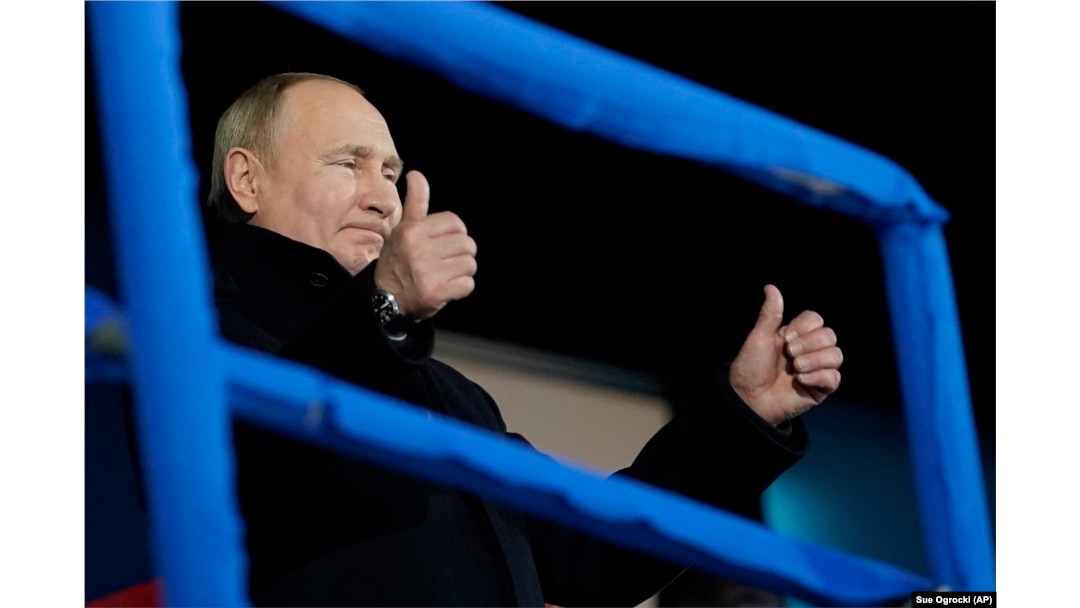 Russian President Vladimir Putin at the opening ceremony of the Olympics following his summit with Xi on February 4.