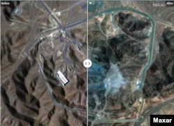 Спутниковые снимки иранского ядерного комплекса в Фордо до и после американских авиаударов 22 июня 2025 года