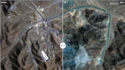 Satellite images of Iran's Fordow nuclear complex before and after the US bombings on June 22.