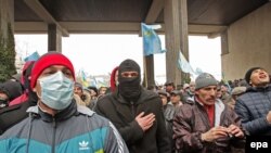 Ілюстрацыйнае фота. Крымскататарскія актывісты падчас пратэсту ў Сімферопалі, 2014 год