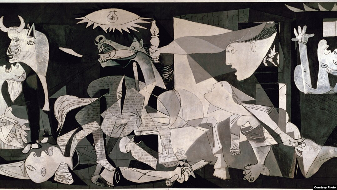 Фрагмент репродукції картини Пабло Пікассо «Герніка» (1937). Так митець художньо осмислив бомбардування нацистами міста Герніка в Іспанії