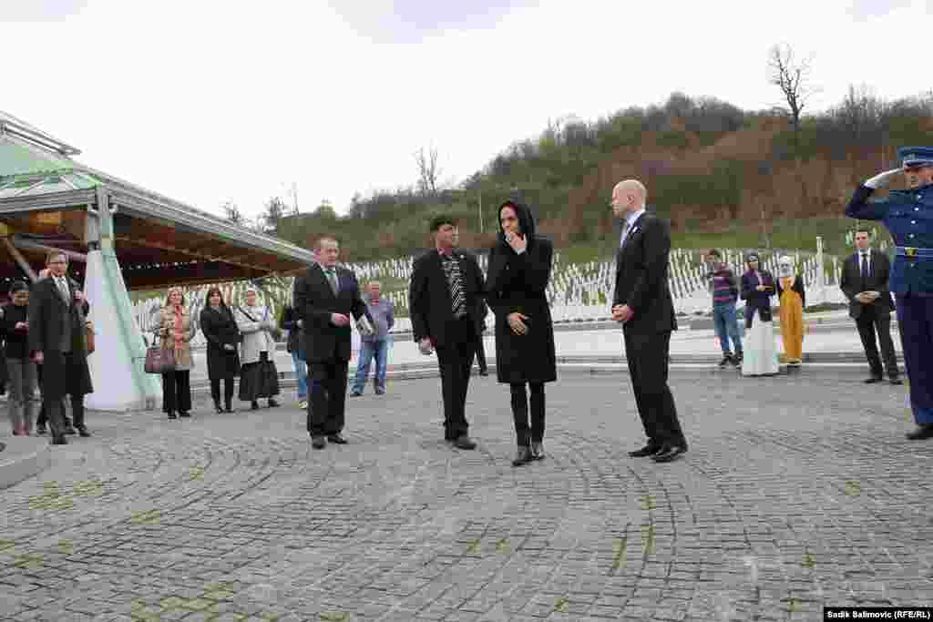 Bosnia-Herzegovina - BritishForeign Secretary William Hague MP and the Special Envoy of the UN High Commissioner for Refugees Angelina Jolie, Srebrenica, 28Mar2014