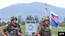 Russian peacekeepers on South Ossetian border on August 7