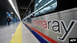A train is stationed at the Uskudar Marmaray station ahead of its inauguration ceremony in Istanbul on October 29.
