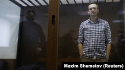 Russian opposition leader Aleksei Navalny attends a hearing in Moscow on February 20.