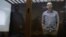 Russian opposition leader Aleksei Navalny attends a hearing in Moscow on February 20.