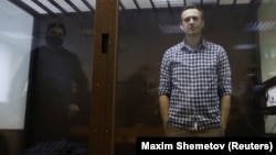 Russian opposition leader Aleksei Navalny in a Moscow court on February 20