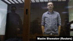 Russian opposition leader Aleksei Navalny at a court hearing in Moscow on February 20